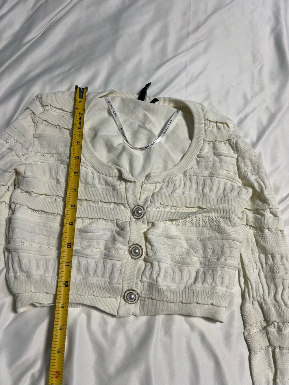 Guess Cream Ruffle-Textured Cropped Cardigan - Picture 6 of 6